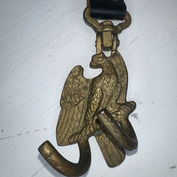 WW1 Imperial German Belt Eagle Drum Hanger Holder Brass With Iron Hooks Leather - Picture 2 of 9